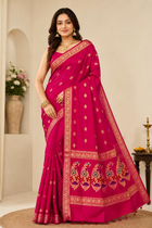Rani Pink Banarasi Silk Saree with Golden Zari
