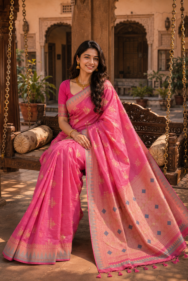 Padmavalli Banarasi Pattern Cotton Saree