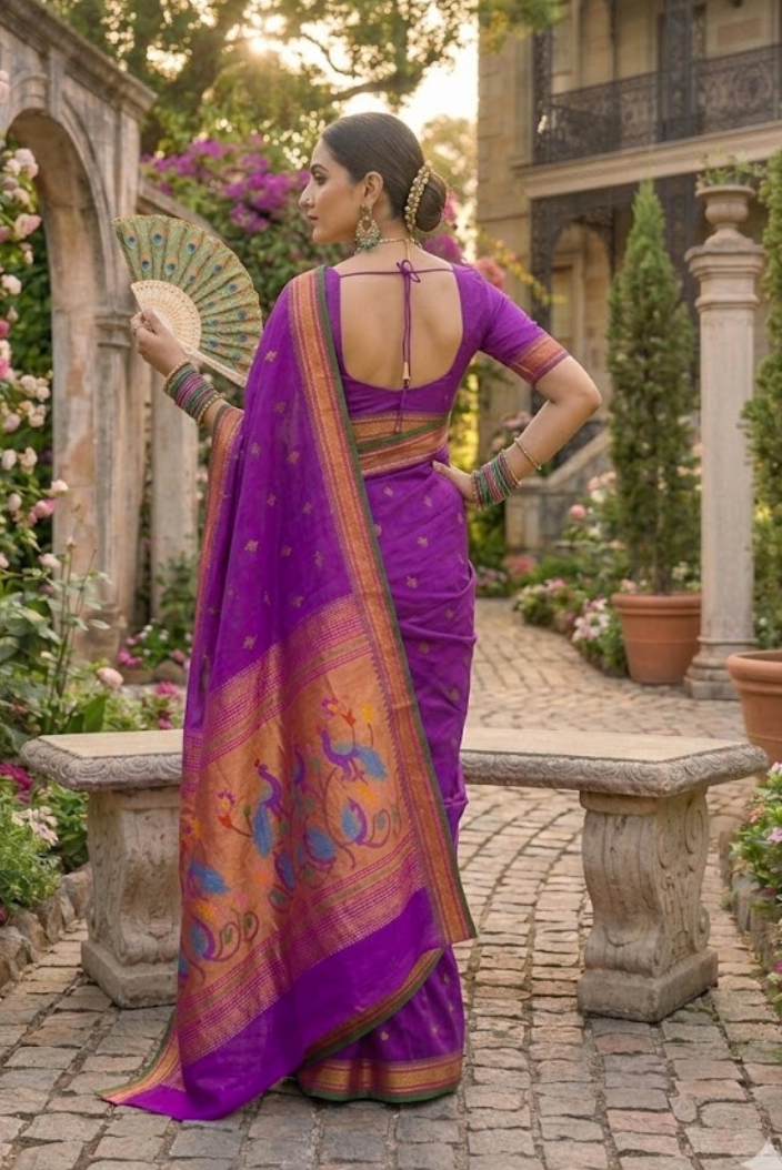 Royal Purple Paithani Silk Saree with Peacock Pallu