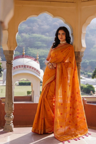 Mustard Orange Maheshwari Cotton Silk Saree