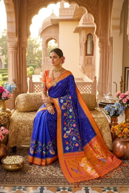 Royal Blue Paithani Pure Zari Silk Saree