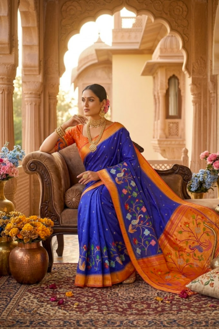 Royal Blue Paithani Pure Zari Silk Saree