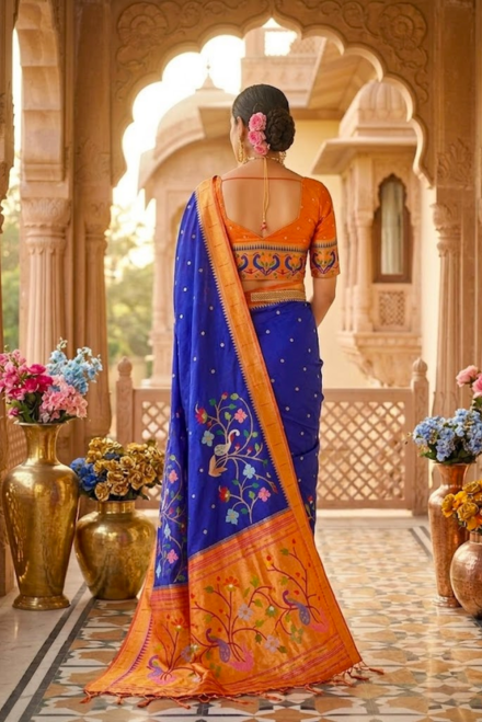 Royal Blue Paithani Pure Zari Silk Saree