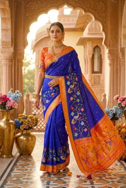 Royal Blue Paithani Pure Zari Silk Saree