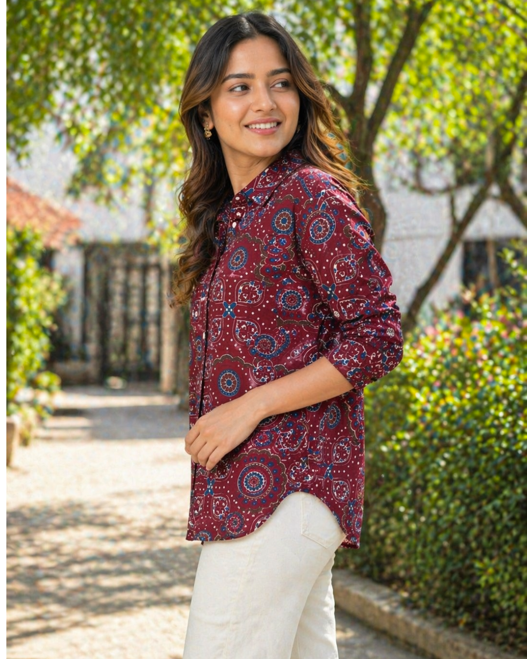 Maroon Ajrakh Inspired Printed Casual Shirt