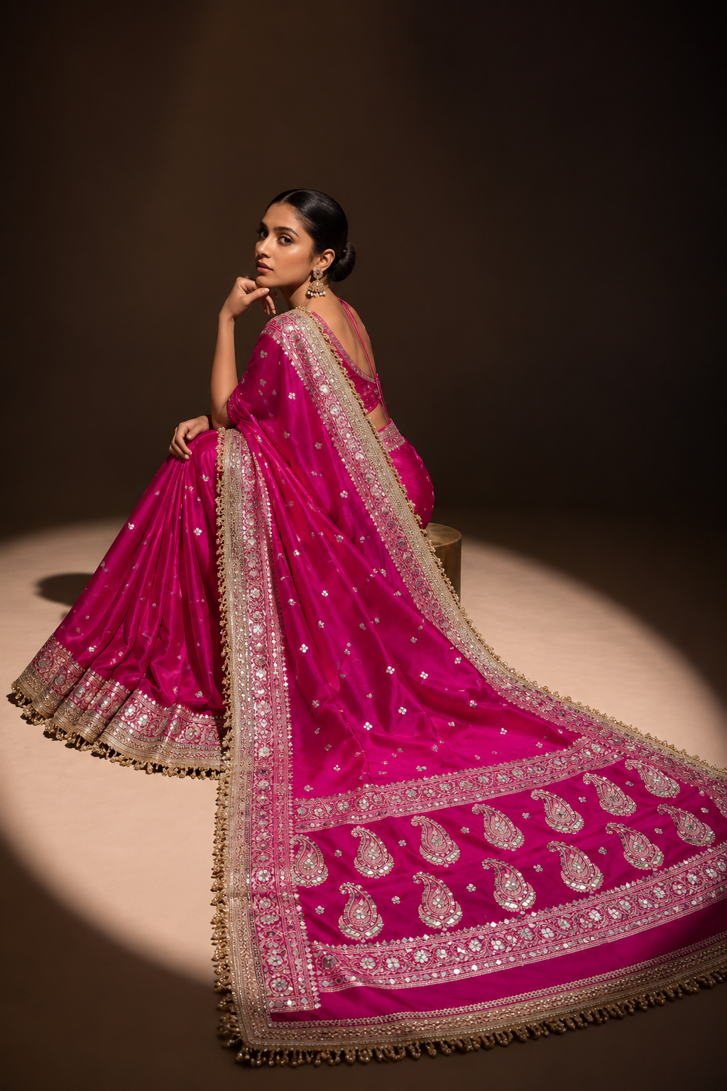 Rani Pink Embroidered Silk Saree