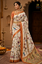 Ivory White Pure Zari Paithani Saree