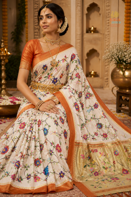 Ivory White Pure Zari Paithani Saree