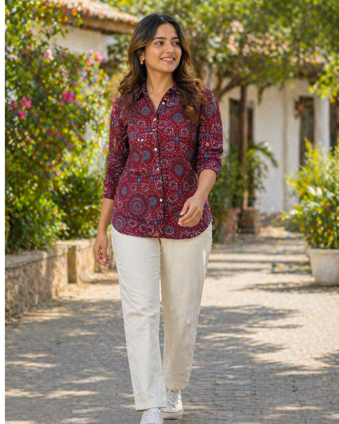 Maroon Ajrakh Inspired Printed Casual Shirt