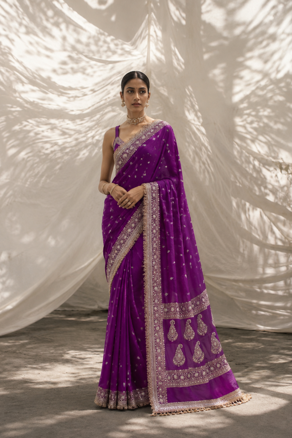 Royal Purple Embroidered Silk Saree