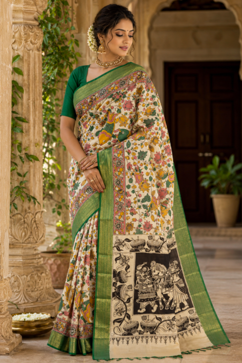 Vriksha Kalamkari Kanchi Silk Saree