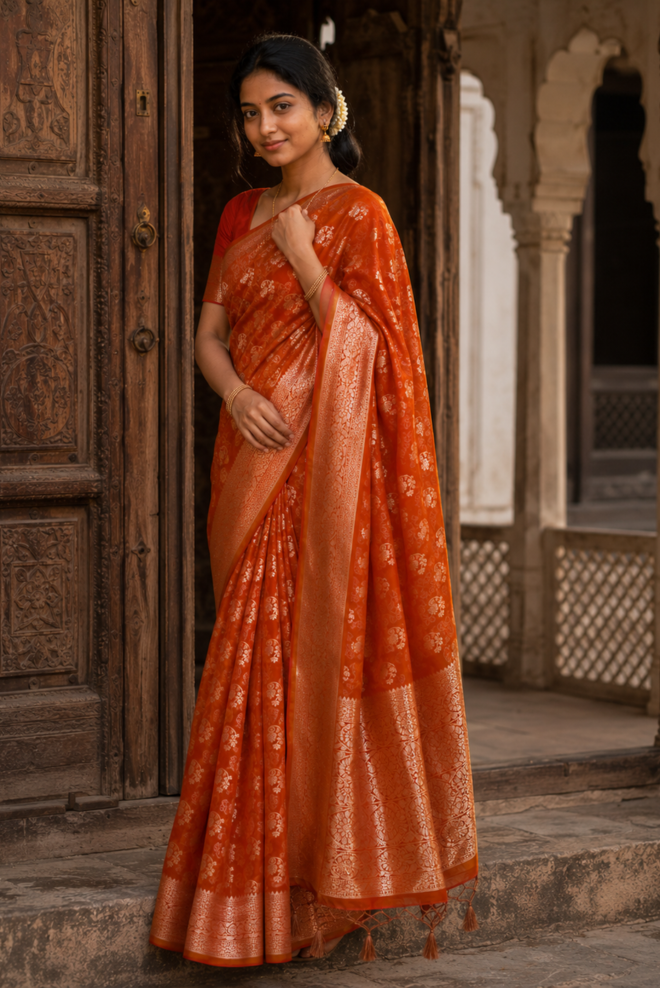 Kesari Varnika Katan Silk Saree