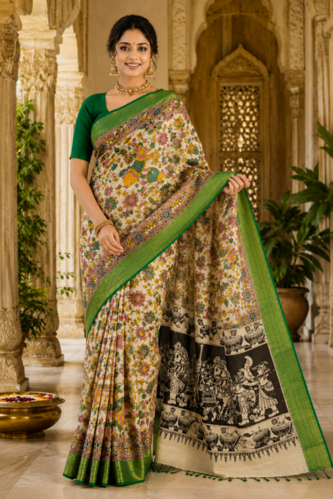 Vriksha Kalamkari Kanchi Silk Saree