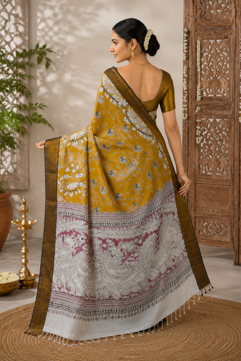 Mustard Bloom Kalamkari Silk