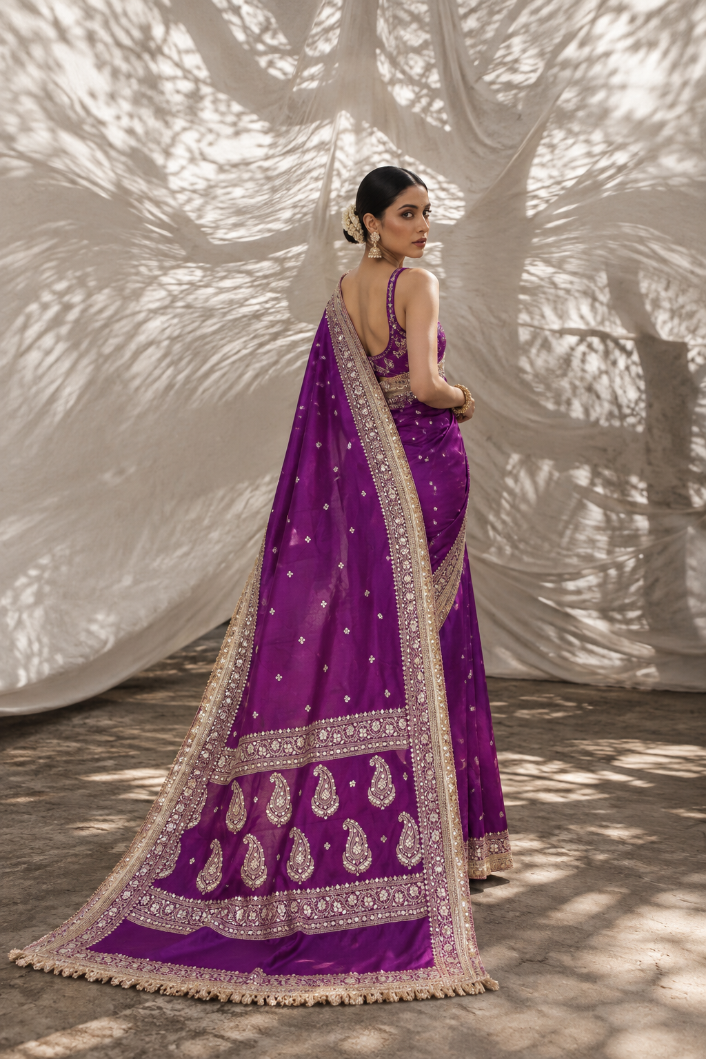Royal Purple Embroidered Silk Saree