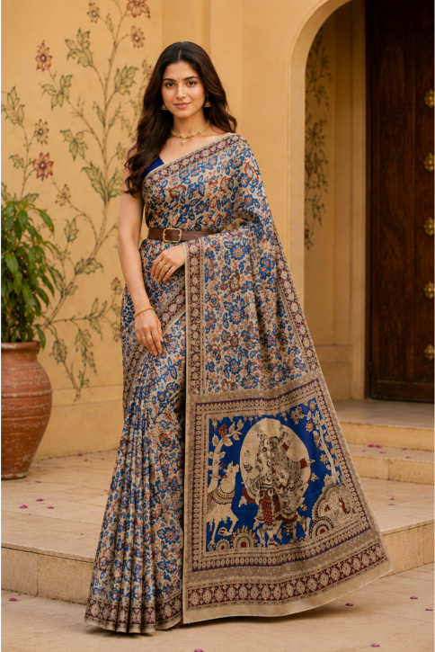 Neelambara Kalamkari Silk Saree