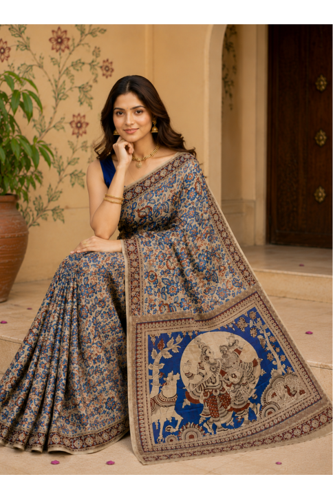 Neelambara Kalamkari Silk Saree