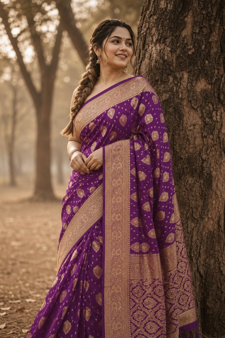 Violet Varnika Katan Silk Saree