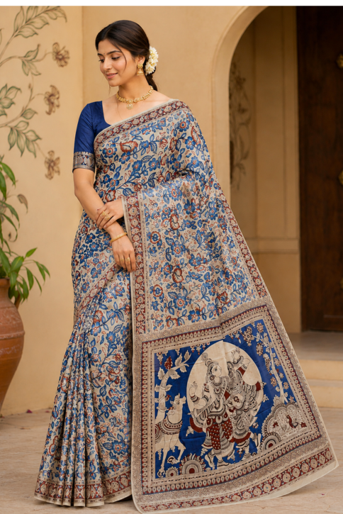 Neelambara Kalamkari Silk Saree