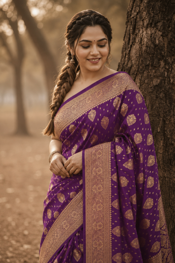 Violet Varnika Katan Silk Saree