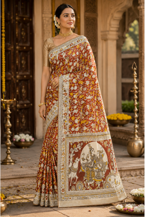 Rang Mahal Kalamkari Silk Saree