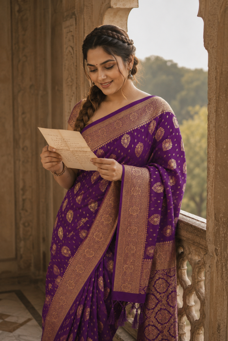 Violet Varnika Katan Silk Saree