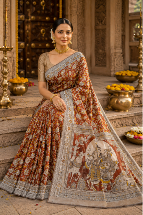 Rang Mahal Kalamkari Silk Saree
