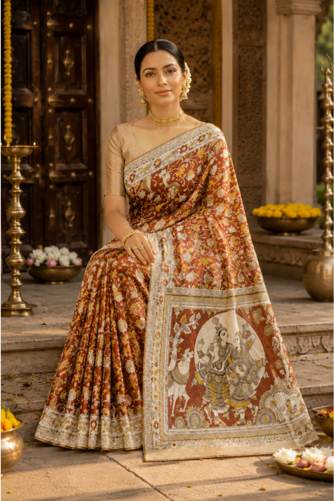 Rang Mahal Kalamkari Silk Saree