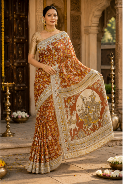 Rang Mahal Kalamkari Silk Saree