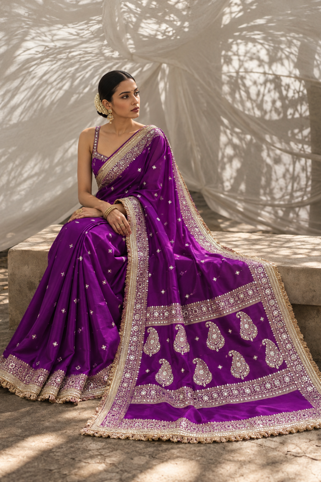 Royal Purple Embroidered Silk Saree