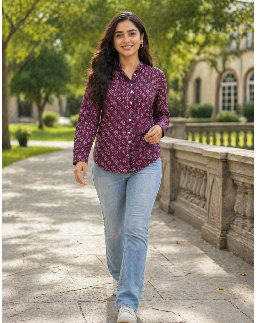 Wine Geometric Printed Casual Shirt
