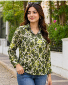 Olive Green Floral Printed Casual Shirt