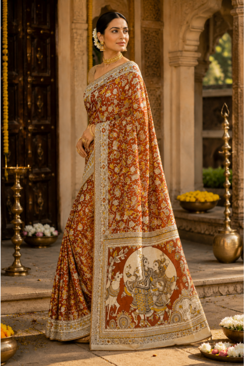 Rang Mahal Kalamkari Silk Saree