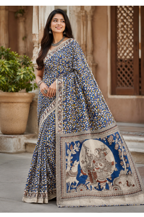 Neel Vrindavan Kalamkari Saree