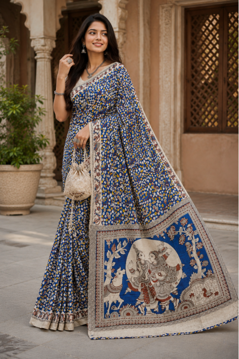 Neel Vrindavan Kalamkari Saree