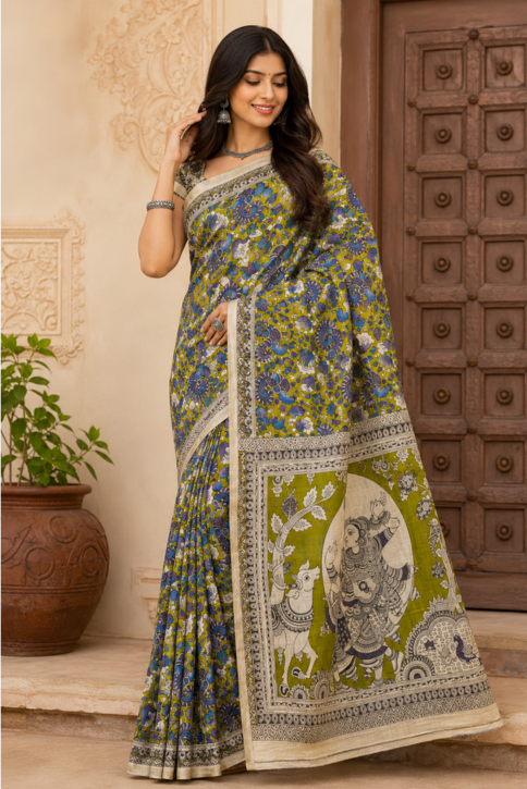 Krishna Vriksha Kalamkari Silk Saree