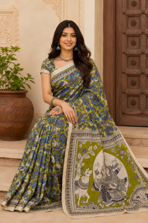 Krishna Vriksha Kalamkari Silk Saree