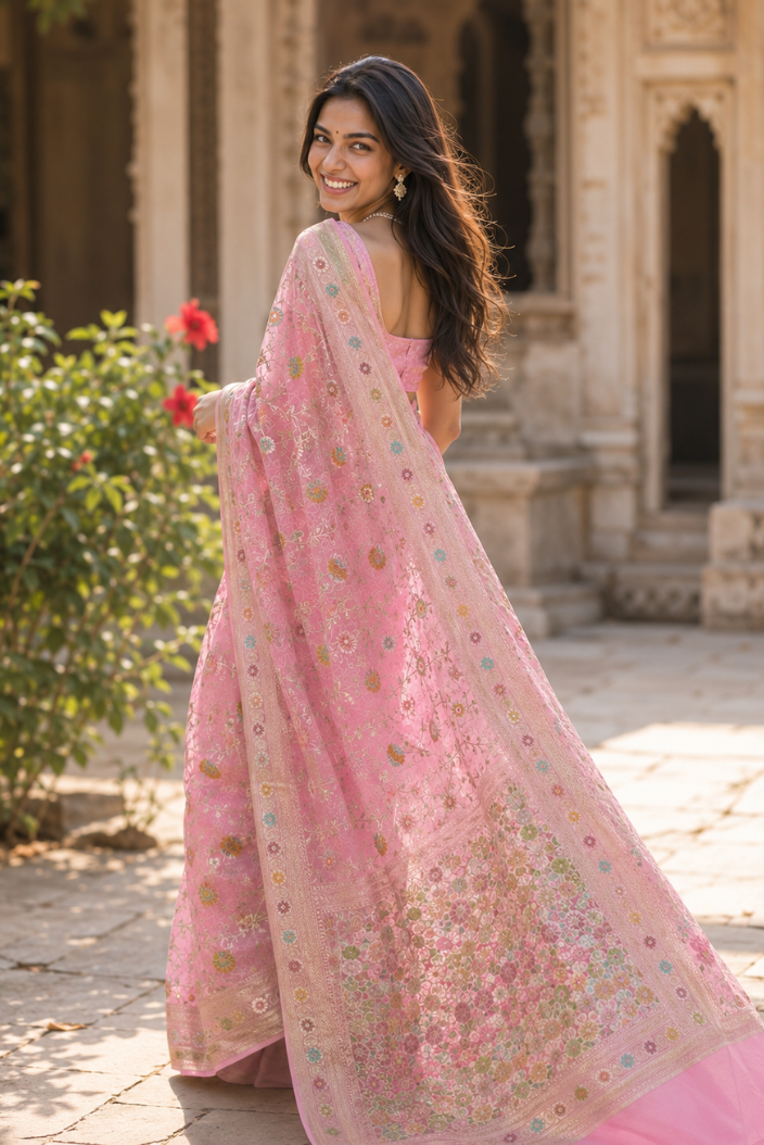 Gulrooh Banarasi Pure Silk Chiffon Saree