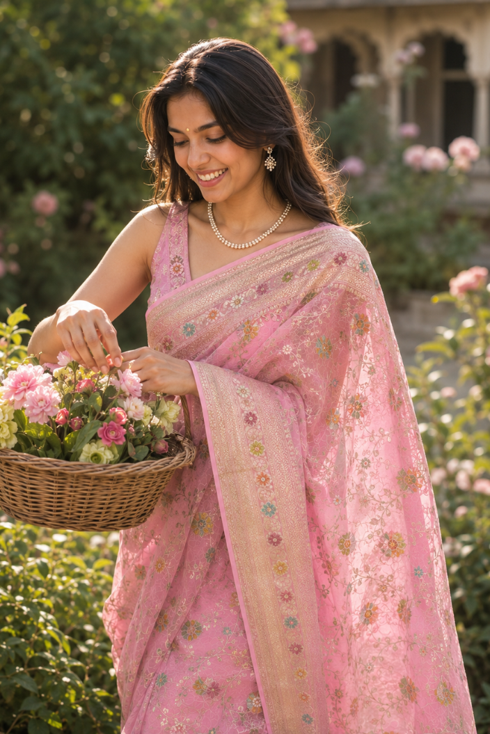 Gulrooh Banarasi Pure Silk Chiffon Saree