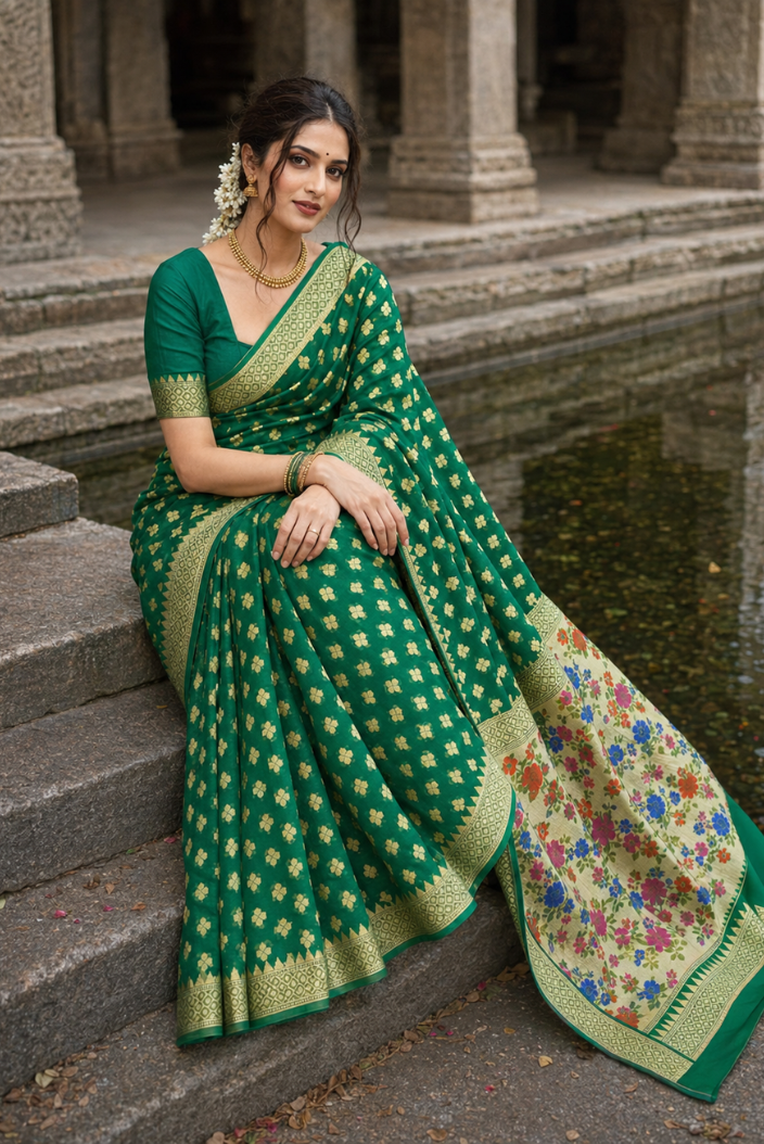 Harit Pushpa Banarasi Pure Silk Chiffon Saree