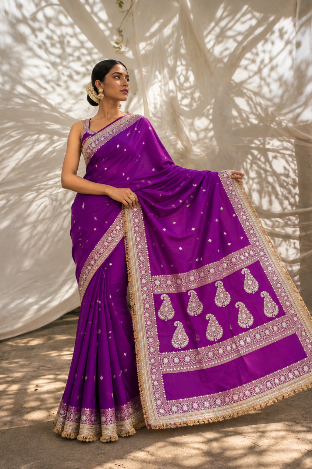 Royal Purple Embroidered Silk Saree