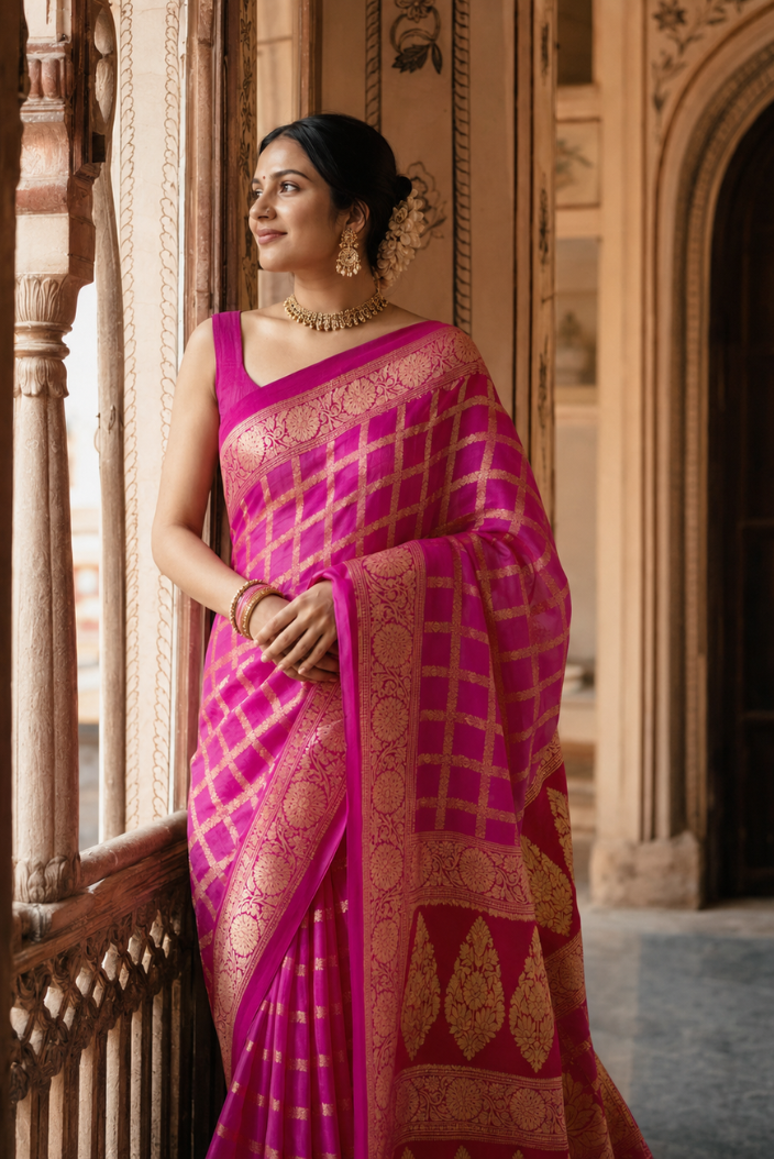 Rangmahal Banarasi Pure Silk Chiffon Saree