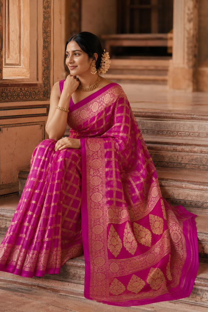 Rangmahal Banarasi Pure Silk Chiffon Saree