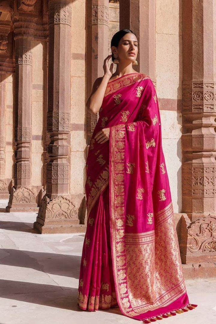 Rani Pink Pure Katan Silk Saree with Rich Zari Pallu