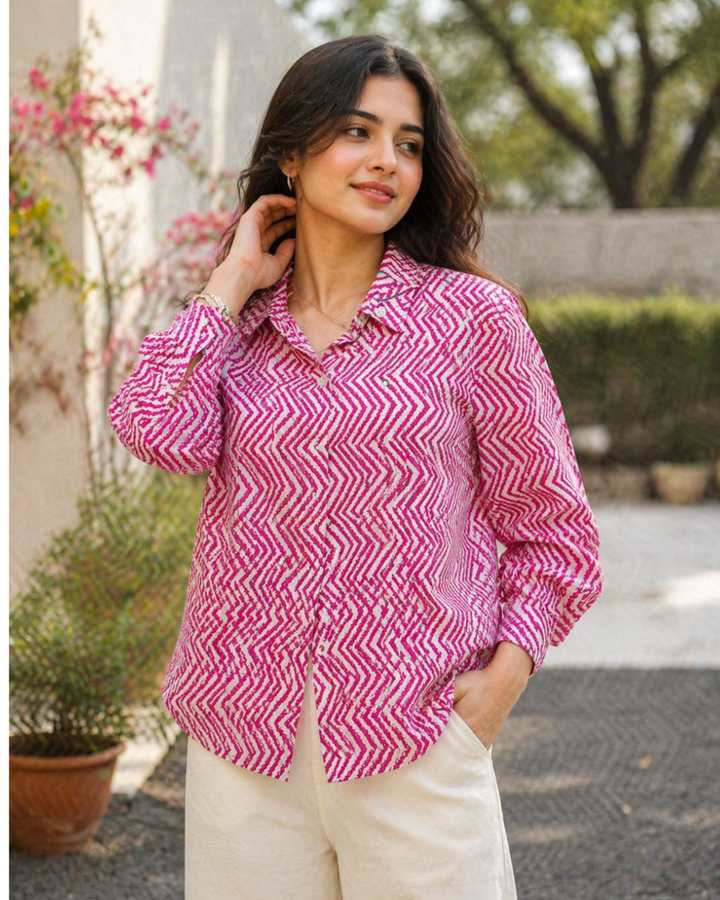 Pink Chevron Printed Casual Shirt