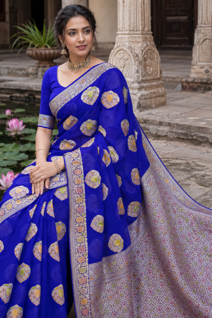 Rajvanshi Banarasi Pure Silk Chiffon Saree
