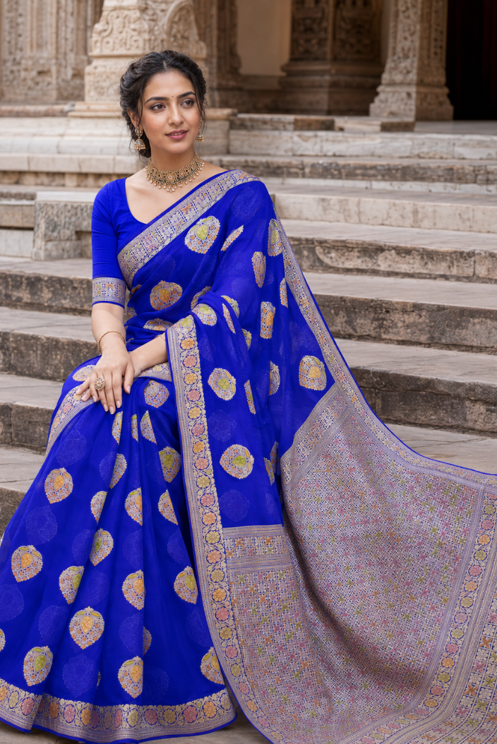 Rajvanshi Banarasi Pure Silk Chiffon Saree