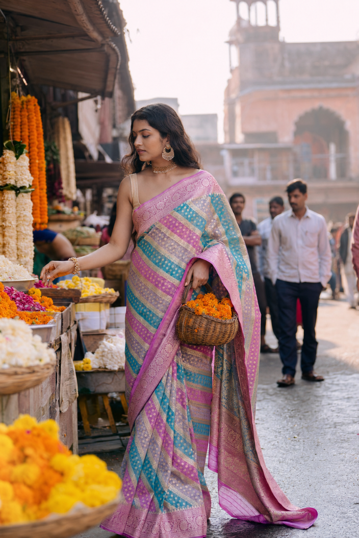 Pushparang Banarasi Pure Silk Chiffon Saree