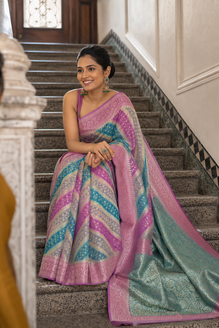 Pushparang Banarasi Pure Silk Chiffon Saree