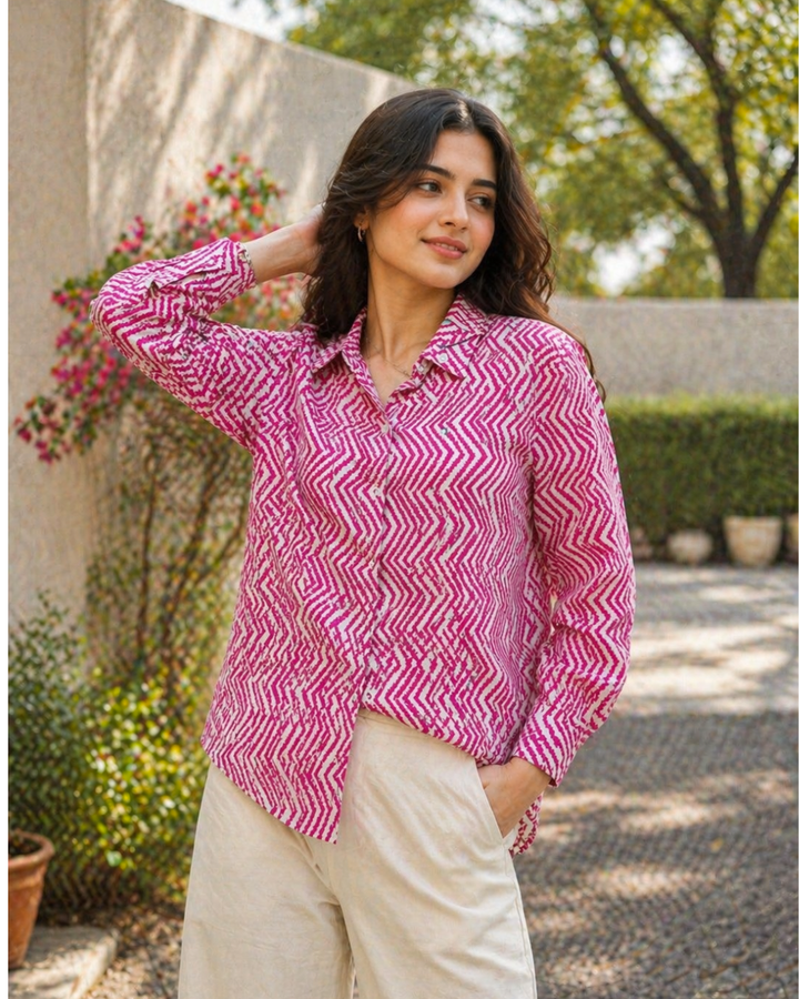 Pink Chevron Printed Casual Shirt